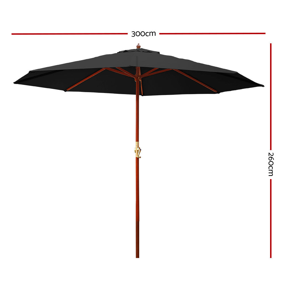 Instahut Outdoor Umbrella 3M Pole Cantilever Stand Garden Umbrellas Patio Black