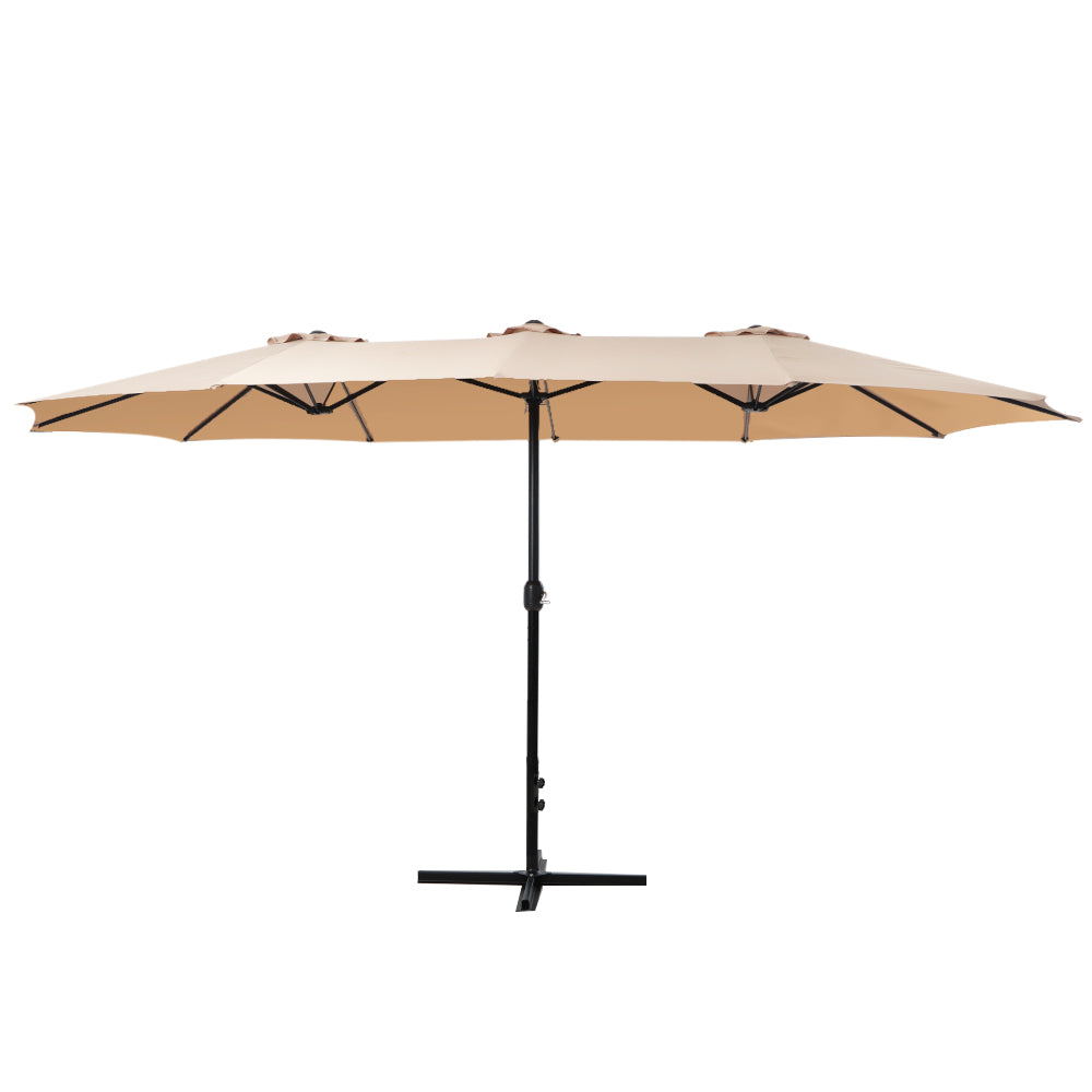 Instahut Outdoor Umbrella Twin Umbrella Beach Stand Base Garden Sun Shade 4.57m