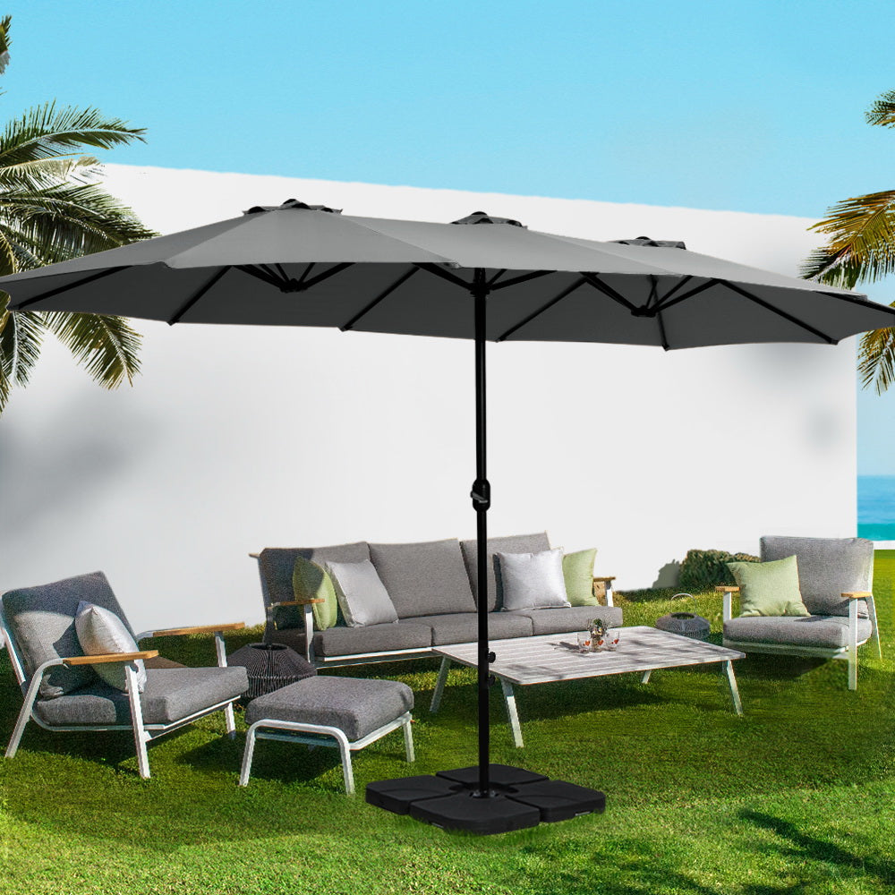 Instahut Outdoor Umbrella Twin Umbrellas Beach Stand Garden Base Sun Patio 4.57m