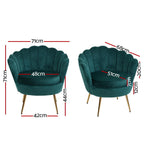 Artiss Armchair Lounge Chair Accent Armchairs Retro Lounge Accent Chair Single Sofa Velvet Shell Back Seat Green