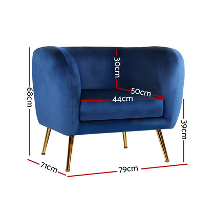 Artiss Armchair Lounge Arm Chair Sofa Accent Armchairs Chairs Couch Velvet Navy