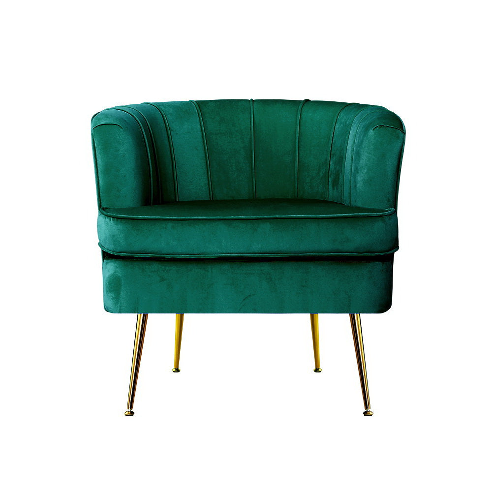 Artiss Armchair Lounge Accent Chair Armchairs Sofa Chairs Velvet Green Couch