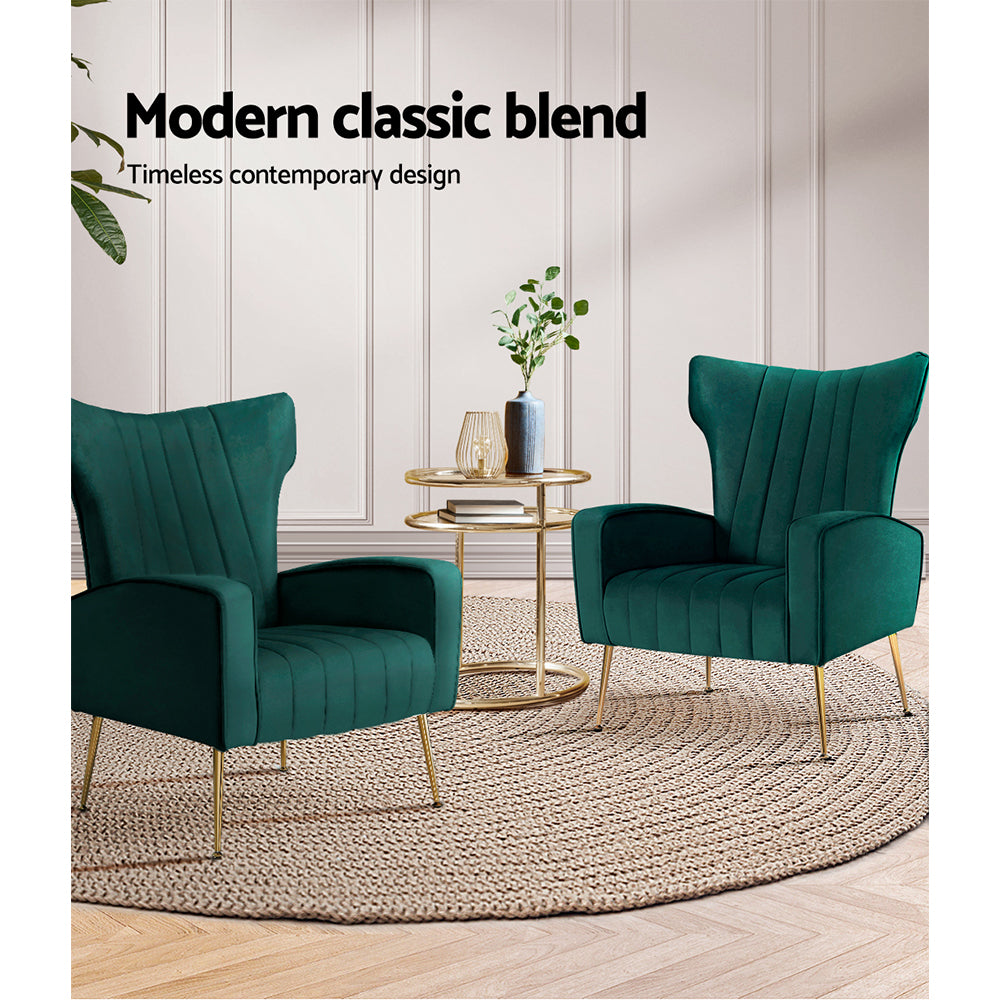 Artiss Kate Velvet Armchair – Green