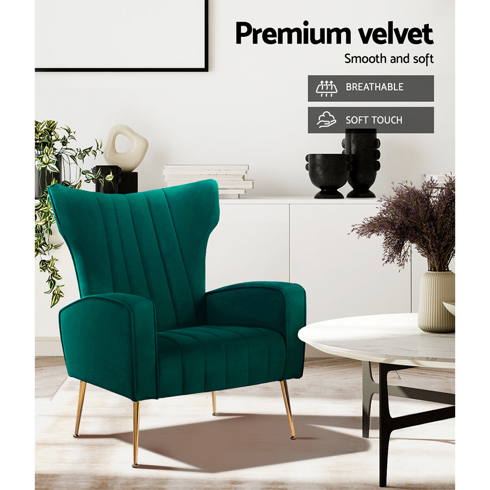 Artiss Kate Velvet Armchair – Green