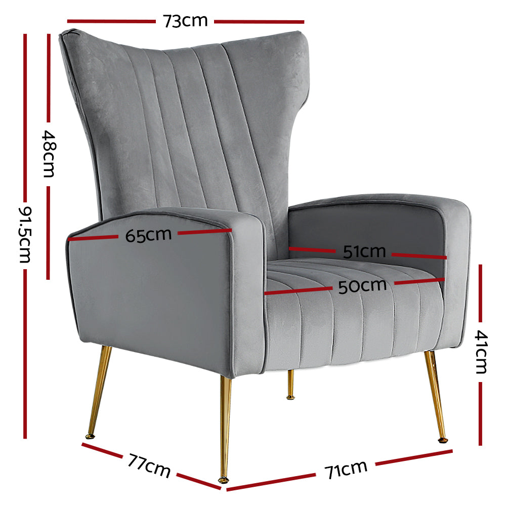 Artiss Kate Velvet Armchair – Grey