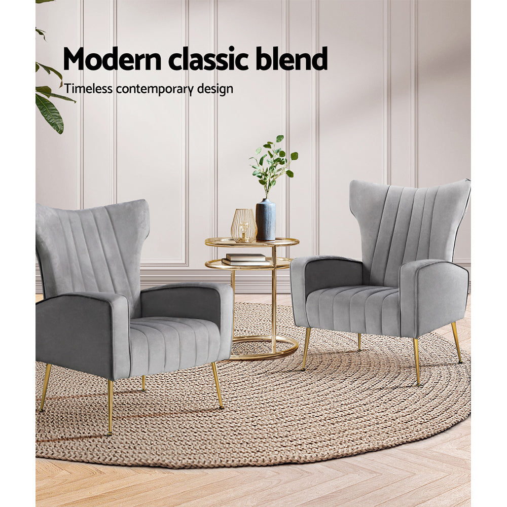 Artiss Kate Velvet Armchair – Grey