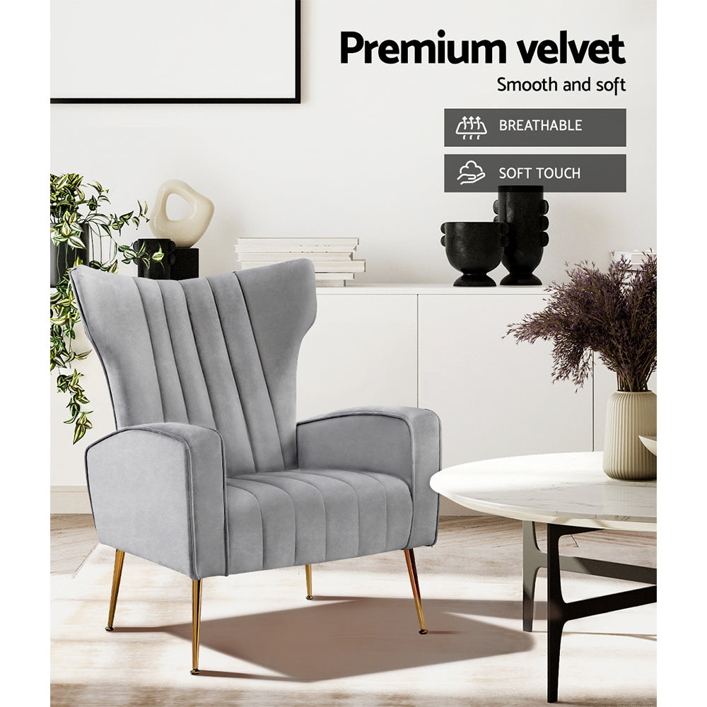 Artiss Kate Velvet Armchair – Grey