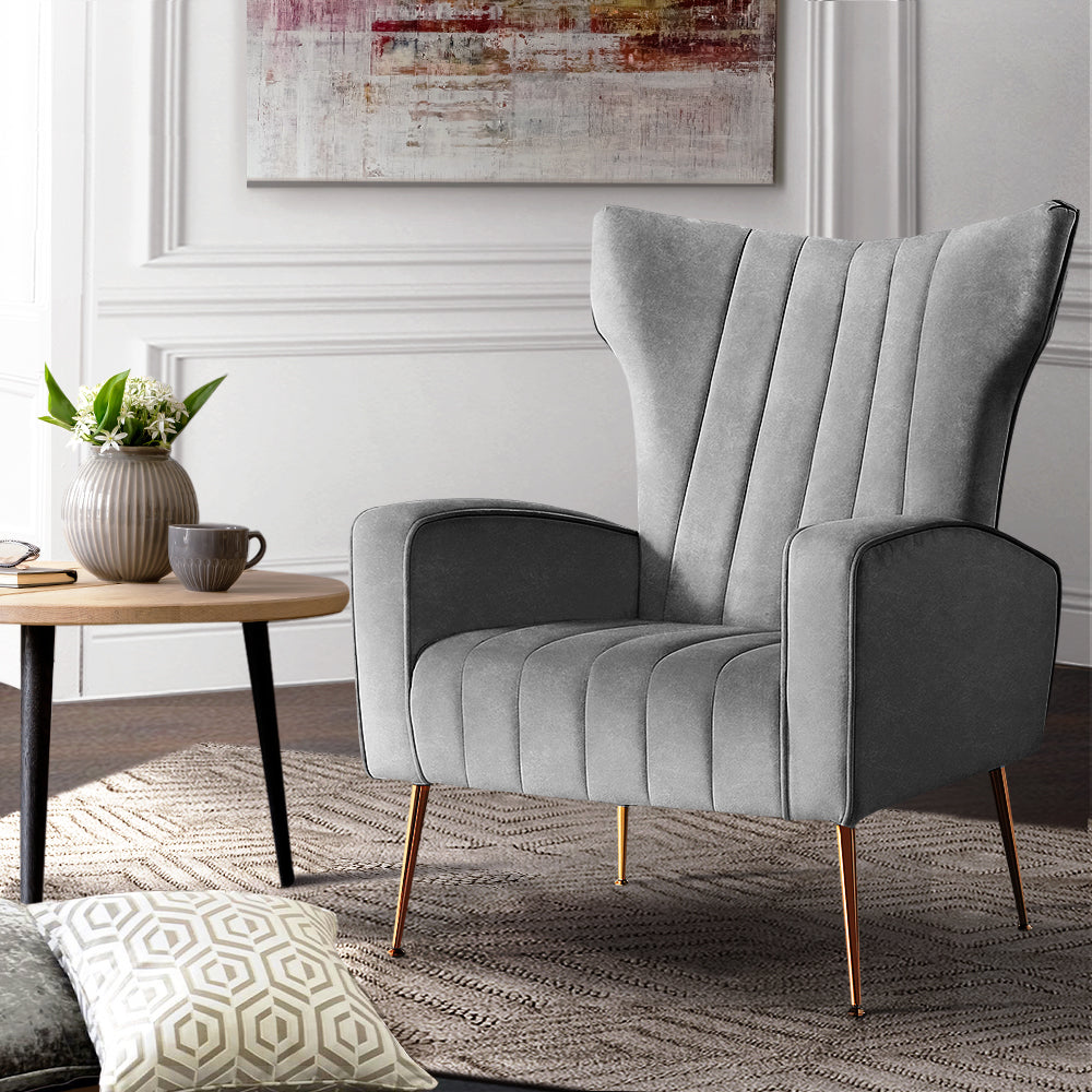 Artiss Kate Velvet Armchair – Grey