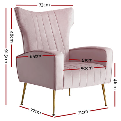 Artiss Armchair Lounge Chair Accent Armchairs Chairs Velvet Sofa Pink Seat