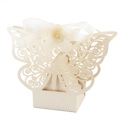 100 Piece Pack - Ivory Cream Butterfly Wedding Engagement Party Bomboniere Favour Lolly Gift Almond Card Box