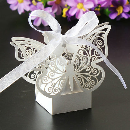 100 Piece Pack - Ivory Cream Butterfly Wedding Engagement Party Bomboniere Favour Lolly Gift Almond Card Box