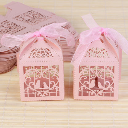 50 Piece Pack - Pink Dove Bird Heart Baby Birth naming Ceremony Bomboniere Favor Lolly Gift Card Box