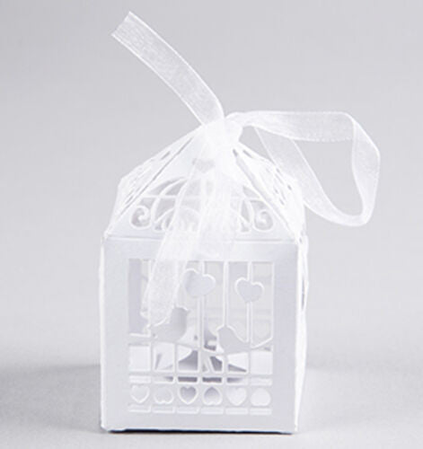 50 Piece Pack - White Dove Bird Heart Wedding Bomboniere Favor Lolly Gift Card Box