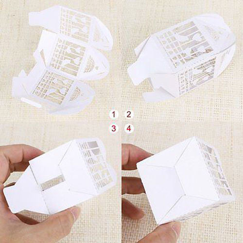 50 Piece Pack - White Dove Bird Heart Wedding Bomboniere Favor Lolly Gift Card Box