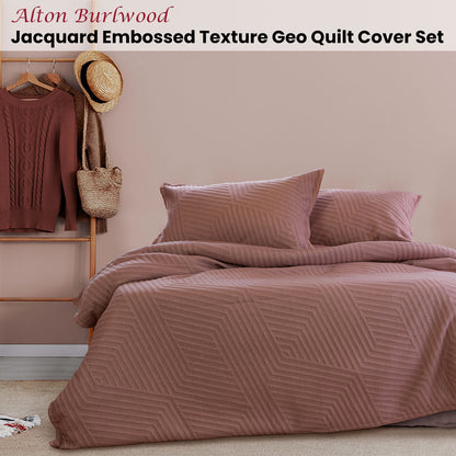 Ardor Alton Burlwood Jacquard Embossed Texture Geo Quilt Cover Set Queen