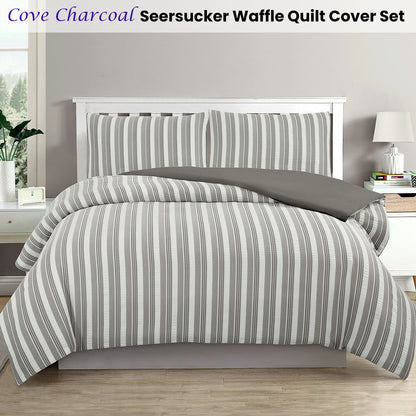 Ardor Cove Charcoal Seersucker Waffle Quilt Cover Set Single