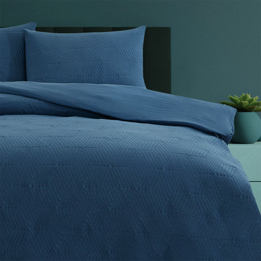 Ardor Maxwell Navy Embossed Vintage Washed Quilt Cover Set Queen