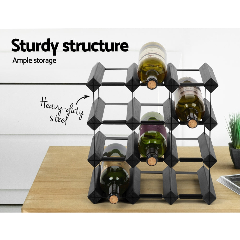Artiss 12 Bottle Timber Wine Rack Wooden Storage Wall Racks Holders Cellar Black