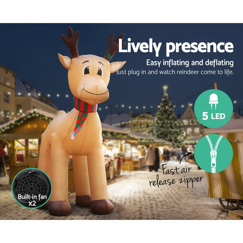 Jingle Jollys 5M Christmas Inflatable Reindeer Outdoor Xmas Decorations Lights