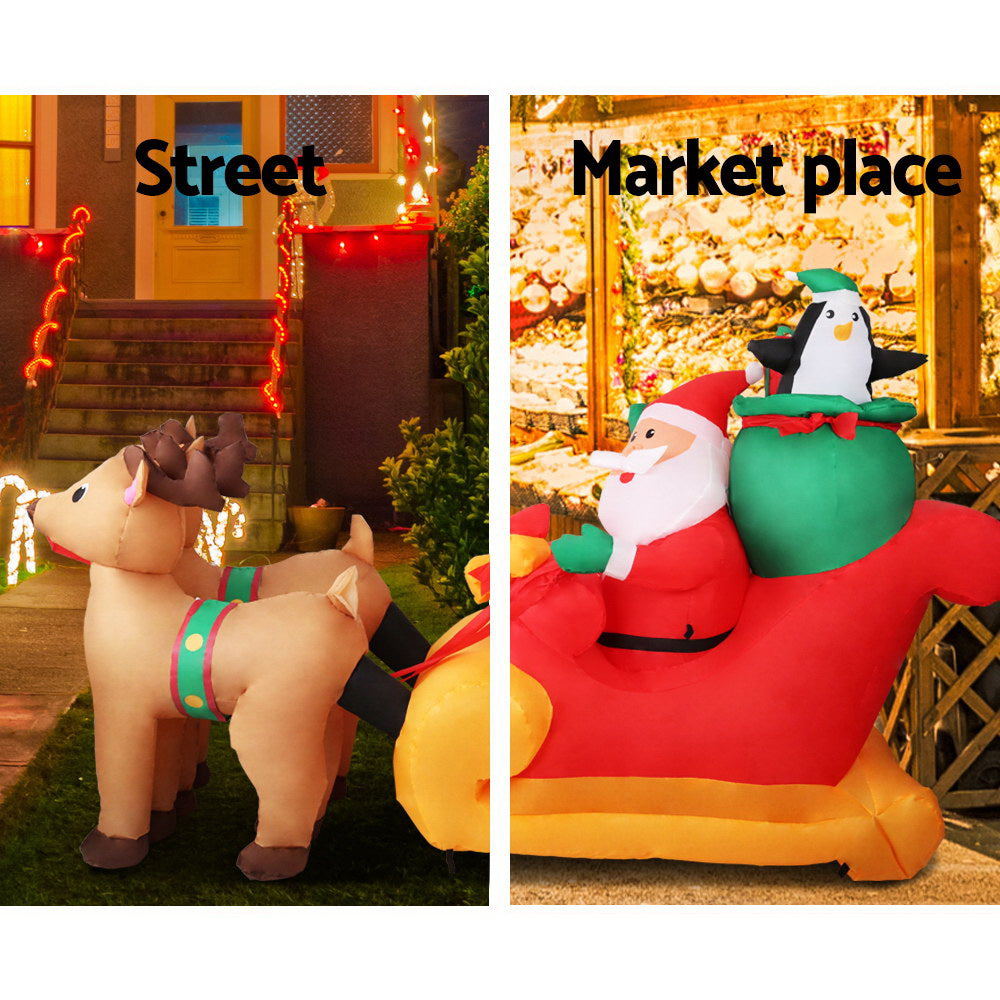 Jingle Jollys Christmas Inflatable Santa Sleigh 2.2M Outdoor Decorations LED