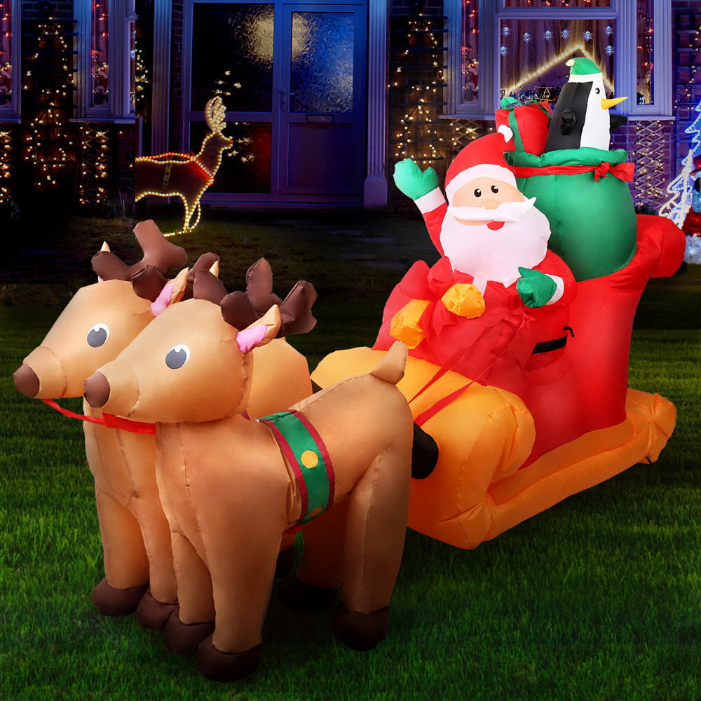 Jingle Jollys Christmas Inflatable Santa Sleigh 2.2M Outdoor Decorations LED