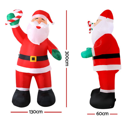 Jingle Jollys Christmas Inflatable Santa 3M Xmas Outdoor Decorations LED Lights