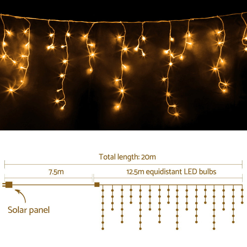 Jingle Jollys Solar Christmas Lights 12.5M 500 LED Icicle Light Decorations